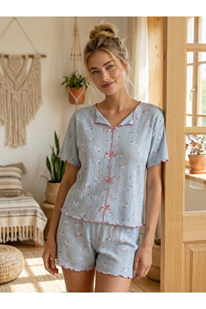 Boxtobox Yazlık V Yaka Kaşkorse Fiyonk Detaylı Pijama Takımı