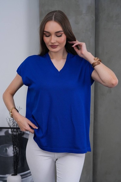 D LAVELLA V yaka oversize merserize bluz