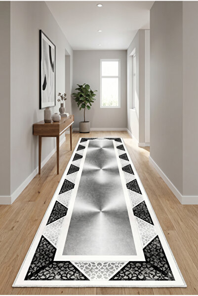 Silver Black Carpet Runner Machine Washable Anti-Slip Base Carpet