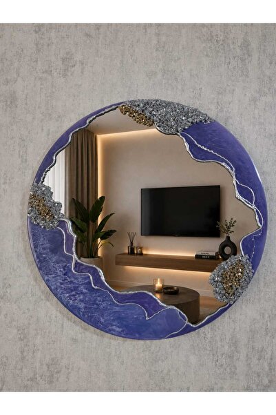 rustikhomedecor Mor ve Gümüş Detaylı El Yapımı Epoksi Dekoratif Ayna