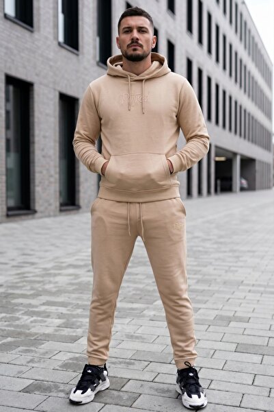 EXCLUSIVE STYLE Cotton tracksuit with Embroidered logo - rotten BEIGE