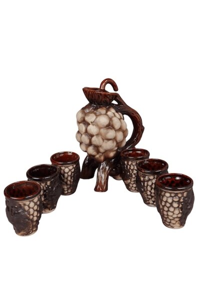 LimArt Ceramic Wine Serving Set "Grape Cluster", Jug Type Bottle 1 Liter and ...