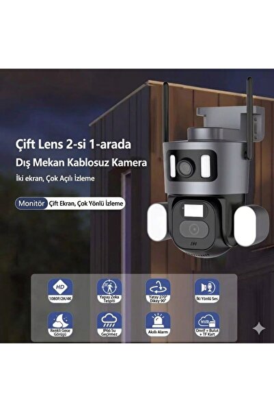 ELFA ON TEKNOLOJİ Çift Kameralı Full HD WiFi IP Kamera Dış Mekan IP66 Sesli G...