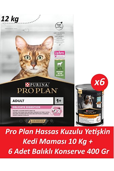 Pro Plan Hassas Kuzulu Yetişkin Kedi Maması 10 Kg + 6 Adet Balıklı Konserve 4...