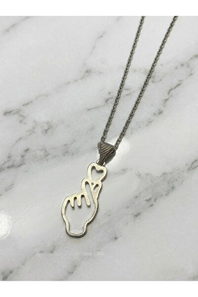 Velcari Women's Steel Chain Silver Color Korean Finger Heart Hand Gesture Fig...