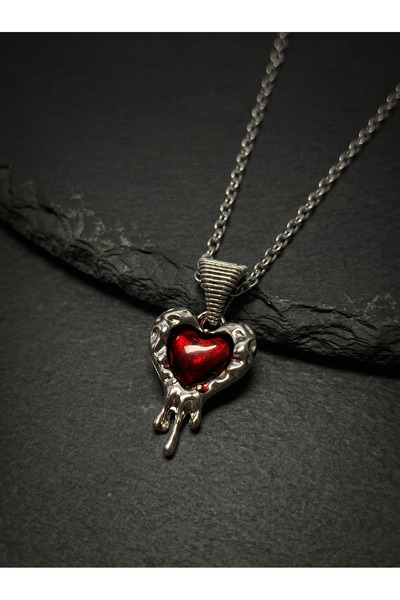 Velcari Women's Steel Chain Red Enamel Melting Drop Heart Figured Gothic Dark...