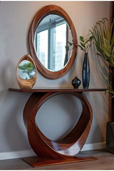 Sare trade Hernest MODERN OVAL DETAYLI CEVİZ KONSOL VE AYNALI DRESUAR TAKIMI