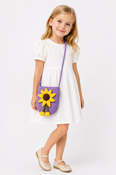 MakeWell Girl's Straw Shoulder Bag Pink Flower Detailed Knitted Cross Strap M...