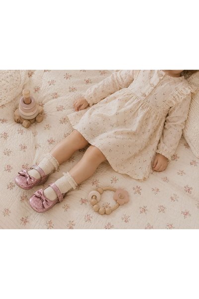 Che Sara Babet First Step Shoes with Glittery Bow Detail, Orthopedic Non-Slip Bottom Sole, Bordi Model