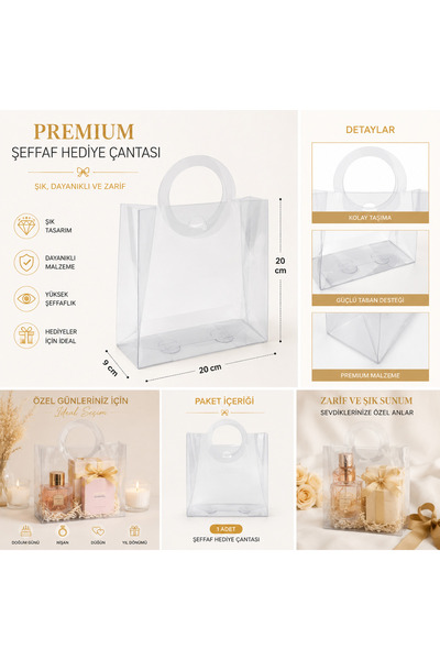 eğlencemarketi 20x20x9 cm Şeffaf Asetat Çanta Kulplu Hediye Kutusu Nikah Söz ...
