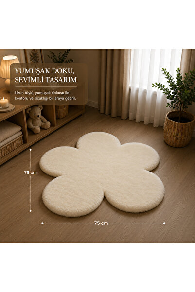 WOOLY LIFE Peluş halı çiçek 70x100 tavşan tüyü çocuk odası kapı önü koridor p...
