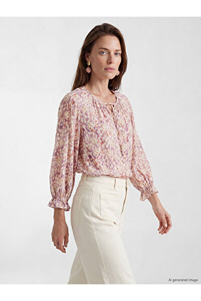 LC Waikiki Tie-Neck Patterned Gathered Blouse