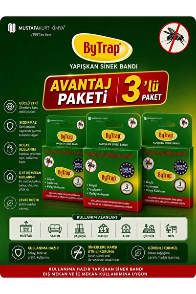Bytrap 3 Paket Yapışkan Sinek Bandı (Tuzağı) - Güçlü Etkili Karasinek Yakalay...