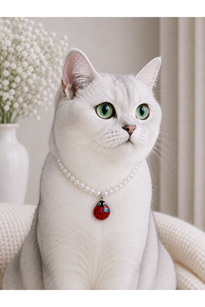 HALHALMILL Glass ladybug dangle pearl cat necklace