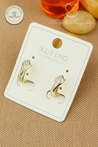 Keyifli Hayaller Xuping Küpe - Xuping Gold Kararmaz Taşlı Halka Küpe - 1cm