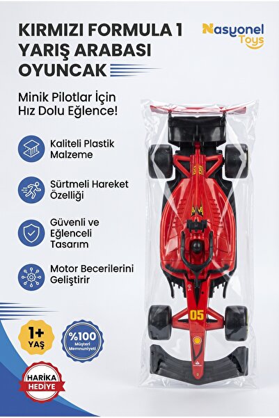 NASYONEL TOYS Çocuklar İçin Kırmızı Formula 1 Yarış Arabası Oyuncak Plastik M...