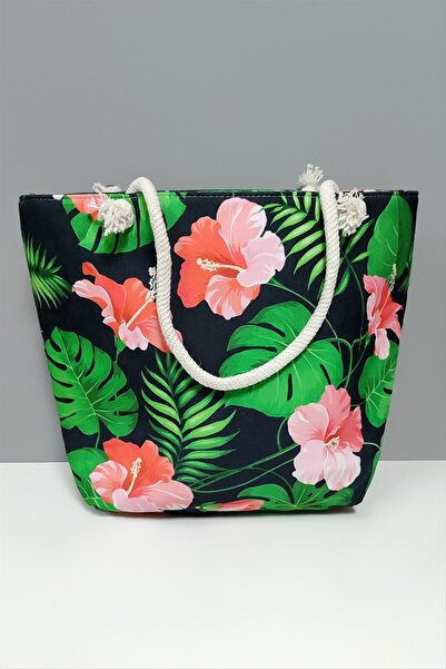 ZERO LAND Ilkeshop Leaf Flower Patterned (05024) Beach Bag-Green