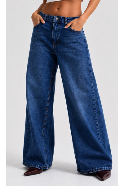 Fro line Women's Blue Color Baggy 3449_S06 High Waist Denim Pants