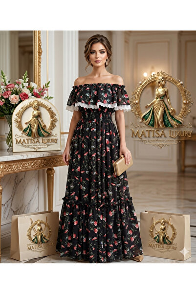 MATİSTA Matisa Luxury Pinterest Maxi Elbise Prenses Elbise Madonna Yaka Şifon...