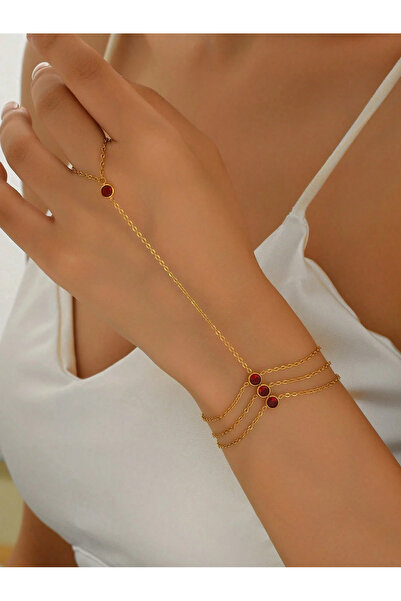 Generic Women's Stainless Steel 3-Layer Chain Red Zirconia Jewelry Bracelet F...