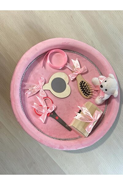 Botez Set tavita pentru taiere mot/turta – catifea – roz