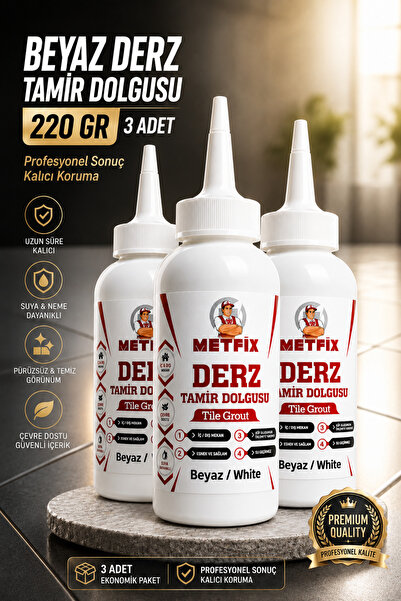 METFİX (3 ADET) Beyaz Hazır Derz Arası Tamir Dolgusu 220 Gr Fayans Seramik Me...