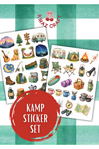 Kiraz Craft Camp Life Sticker Seti – Laptop, Defter, Tablet ve Karavan İçin K...
