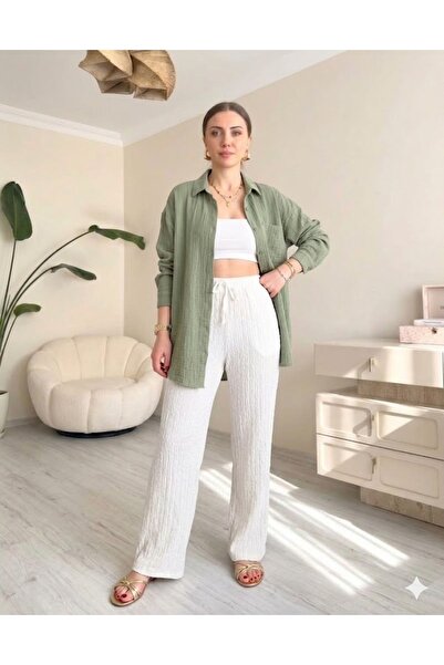 Royteks Fashion Kadın Müslin Kumaş Oversize Tek Cepli Şık Gömlek