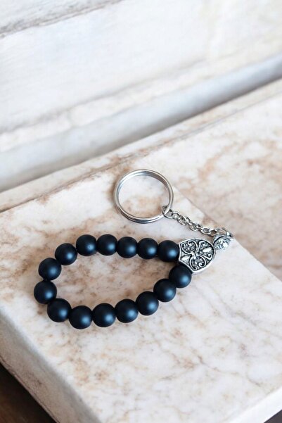 Zodyak Doğal Taş Onyx Keychain Natural Rosary Model Natural Stone Steel Mater...
