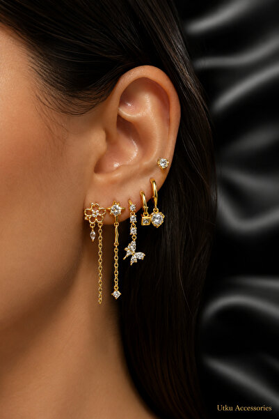 utkuergin Stainless Steel Flower, Star, Butterfly Figured Steel Set Earrings ...