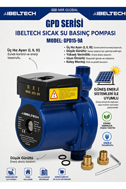 İBELTECH GPD15-9A Sıcak Su Pompası & Basınç Artırıcı Pompa | Güneş Enerjisi U...