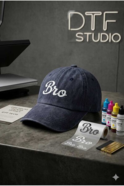 Betülce Unisex Bro Yazılı Ayarlanabilir Eskitme Denim Beyzbol Şapkası - DTF B...