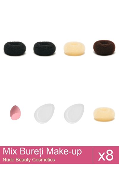 Makeup Set Mix 8 products Sponges: Blonde bun sponge - 7 cm diameter, Black b...