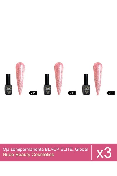 Makeup Set 3x Oja semipermanenta BLACK ELITE, Global Fashion 8 ml,215