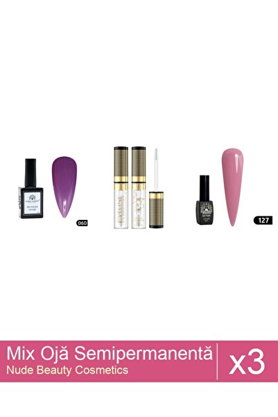 Makeup Set Mix 3 produse Nail Oja: Oja semipermanenta Black Elite, Global Fas...