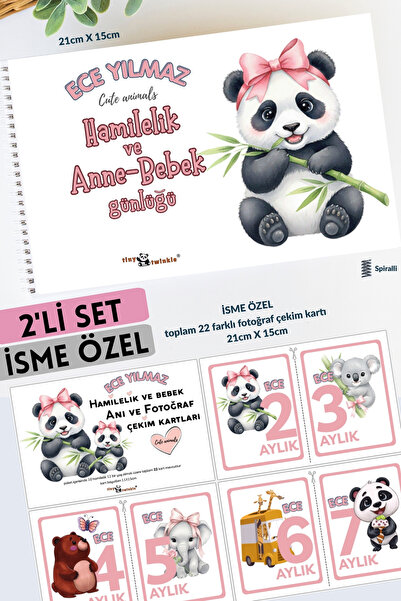 Lodos 2'Lİ SET İSME ÖZEL Anı Defteri Cute Animals Hamilelik ve Anne Bebek Anı...