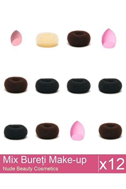 Makeup Mix Set 12 products Sponges: Blonde bun sponge - 11 cm diameter, Brown...