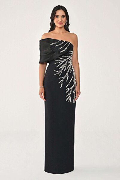 ALFABETA One Shoulder Stone Long Dress - 7455