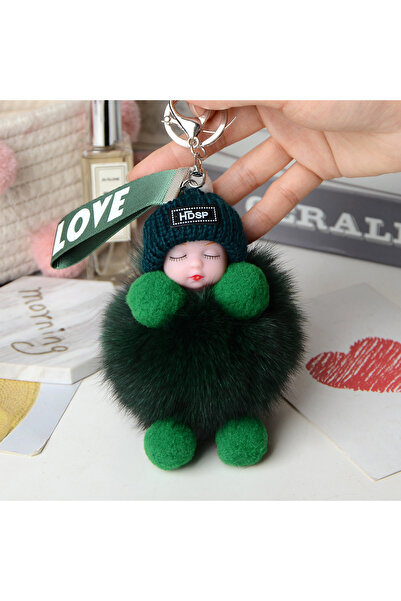 Choice3 green Pompom Sleeping Baby Keychain Cute Fluffy Plush Doll Keyholder ...