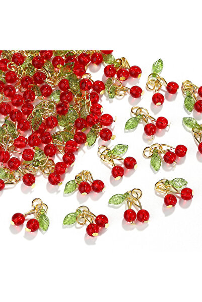 Choice1 50pcs 5/10/50PCS Red Cherry Charm Pendant 3D Small Cherry Glass Charm...