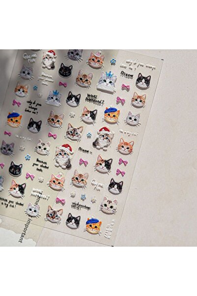 Choice28 NAILFYOU TO5177 1pcs 5D Embossed Nail Stickers Kawaii Cartoon Cat Na...