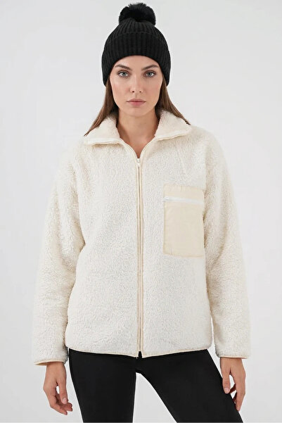 buğrahayalin Women's Stand Collar Zippered Oversize Jacket with Pocket Detail...