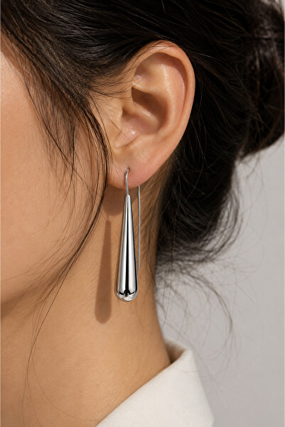 POYASE Women's Silver Color Minimal Drop Earrings Long Thin Design 5.5 cm Mod...