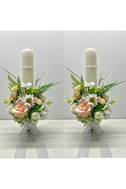 Handmade 2 wedding candles with silk flowers