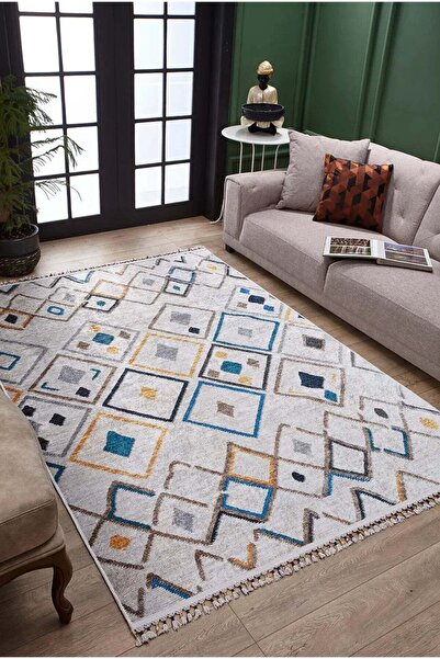 halinet Halı.Net White Modern Washable Non-Slip Living Room Carpet Haln-Hln5016