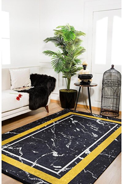 halinet Halı.Net Black Modern Washable Non-Slip Living Room Carpet Haln-Hln1085