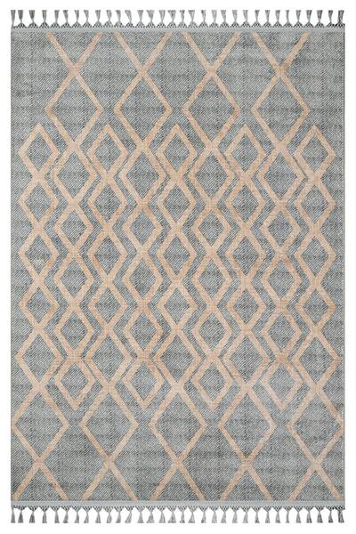 halinet Halı.Net Beige Ethnic Bohemian Washable Non-Slip Living Room Carpet M...