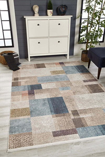 halinet Halı.Net Cream Modern Washable Non-Slip Living Room Carpet Haln-Hln1955