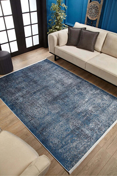 halinet Halı.Net Blue Vintage Antique Washable Non-Slip Living Room Carpet Ha...