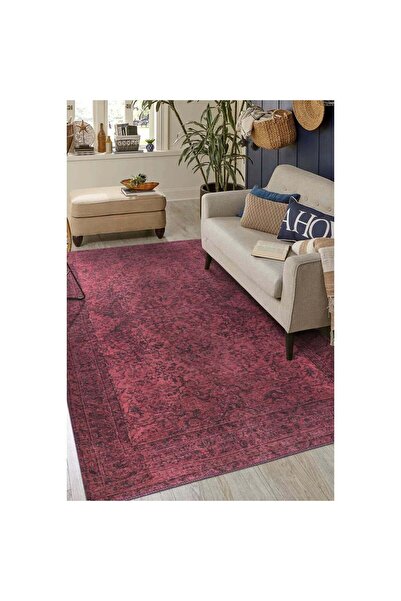 halinet Halı.Net Red Ethnic Bohemian Washable Non-Slip Living Room Carpet Art...